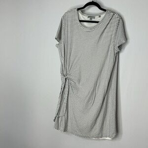 Vince Dress Womens Large Black White Stripes Short Sleeve Knit Side Tide Classic